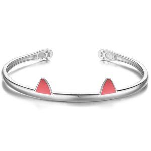 Adorable Cat Kitten Pink Ears 925 Sterling Silver Bangle Bracelet Cute Paw Cuff
